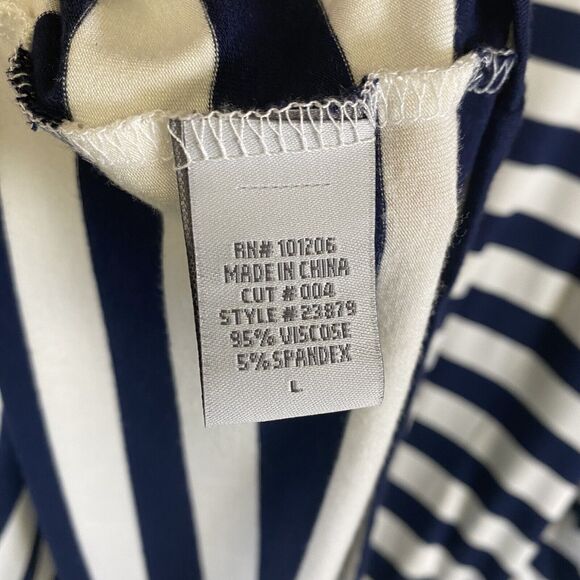 Soft Surroundings Women's Large Navy White Stripe V Neck Side Wrap Dress - Picture 14 of 14